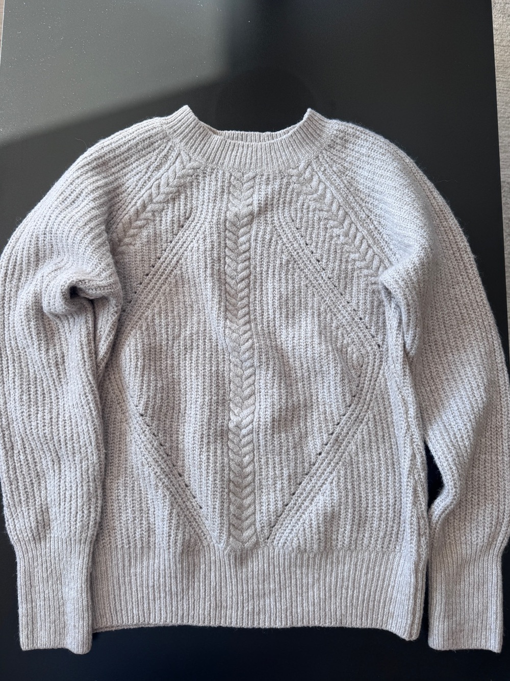 Women's Light Gray Cable-Detail Crewneck Sweater